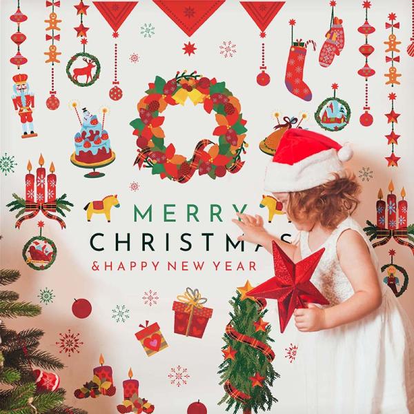 ＼チェックやノルディック柄のおしゃれなXmas／特大 剥がせる 賃貸OK 壁に貼るシール 壁シール 壁紙シール 飾り付け 装飾 店内装飾 プチプラ フォトブース 撮影 撮影会 背景ウォールステッカー はがせる クリスマス 飾り 【北欧レッド...
