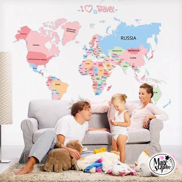 ウォールステッカー 知育 トラベル世界地図 子供部屋 飾り W0304 ウォールステッカーのスクウェア 通販 Yahoo ショッピング