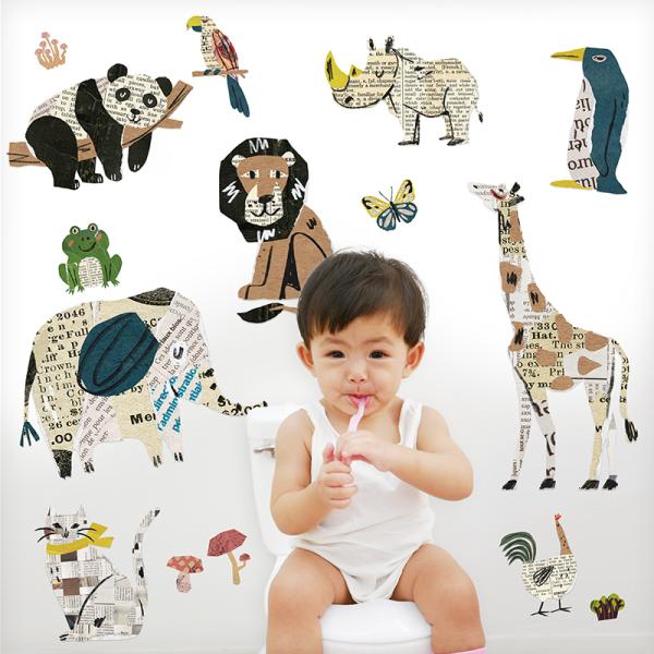 ウォールステッカー 飾り 動物 どうぶつ 【ZOOっといっしょ】 はがせる 壁 シール ステッカー 壁紙 飾りつけ アニマル コラージュ 子ども部屋 受注印刷