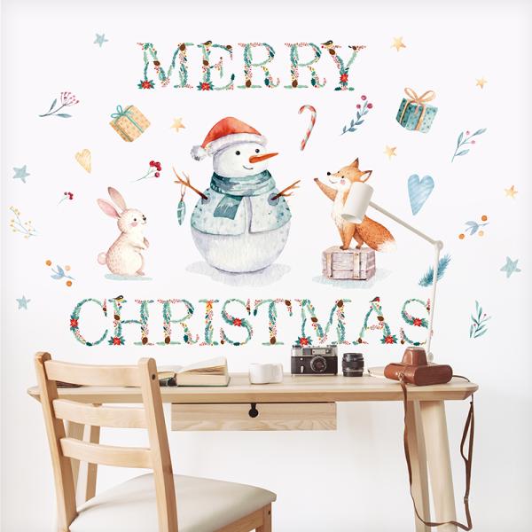 ウォールステッカー はがせる 日本製 クリスマス 飾り 【雪だるまのクリスマルシェ】 はがせる 壁 リボン モール 窓 ゆきだるま 雪だるま スノーマン 受注印刷