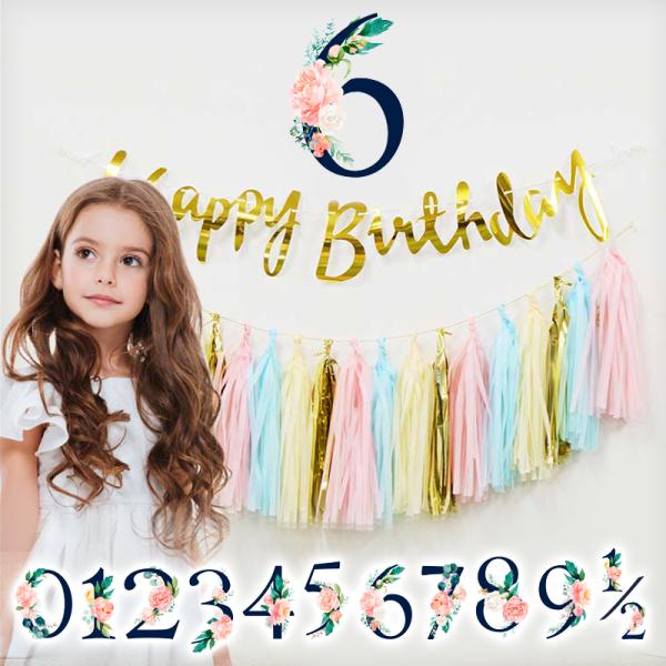 ウォールステッカー シール 誕生日 ガーデン バースデー 飾り付け パーティー ハーフ 1歳 2歳 男 女 プレゼント 数字 受注印刷
