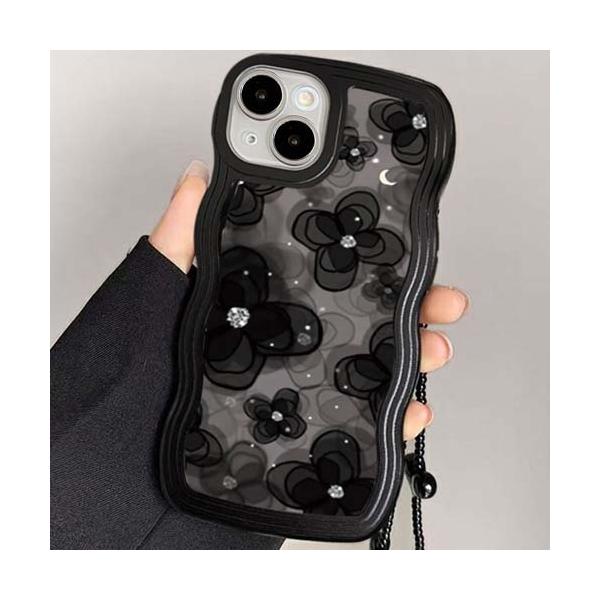 かりめろ ♩♩　 花柄 iPhoneケース ブラック かりめろ ♩♩ 花柄 iPhoneケース ブラック iPhone14Pro Max/14