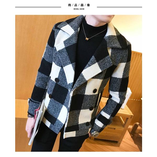 Pコート メンズ アウター ピーコート ジャケット チェック柄