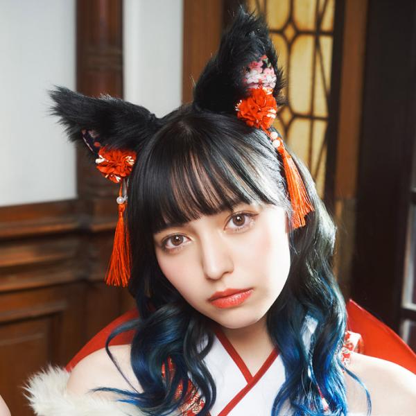 和柄カチューシャ 黒猫