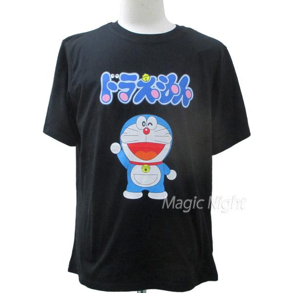ドラえもんTシャツ ロゴ＆ドラ 大人用 半袖 Tシャツ ブラック 黒