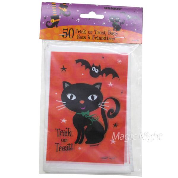 ハロウィン プラトリート バッグ 50枚入り 黒猫 コウモリ ビニール袋