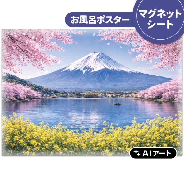 AIアートお風呂ポスター 季節の富士山 春 マグネットシート製 宅配便限定