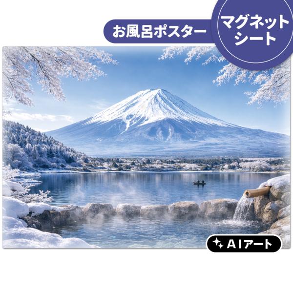 AIアートお風呂ポスター 季節の富士山 冬の温泉 マグネットシート製 宅配便限定