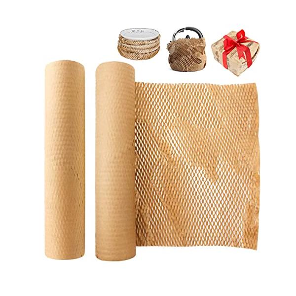 緩衝材 ハニカム紙、包装用包装紙-感受性物品の包装材-輸送用緩衝材-クラフトロール30cm x 10m、天然再生紙、クラフト紙包装紙、手芸品、美術品、