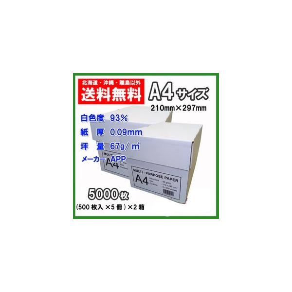 他サイト： コピー用紙 A4 5000枚(500枚×10冊) APP 高白色93％ 印刷 用紙 送料無料 a4 2500枚×2ケースの商品画像