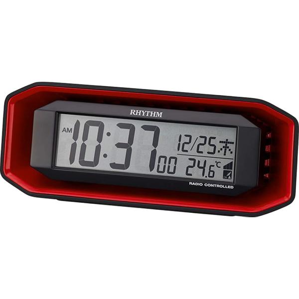リズム(RHYTHM) 電波時計 目覚まし時計 大音量 電子音 アラーム デジタル レッド 7.2x18.3x6.4cm 8RZ220SR01