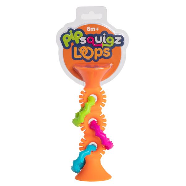 アメリカ発 知育玩具メーカーFat Brain Toys (ファットブレイントイズ) 社の赤ちゃんおもちゃ。「Pip Squigz Loops(ピップスクイグズ ループス)」は、3つの穴があるシリコン製の本体にリングが付いた、カラフルなベビ...