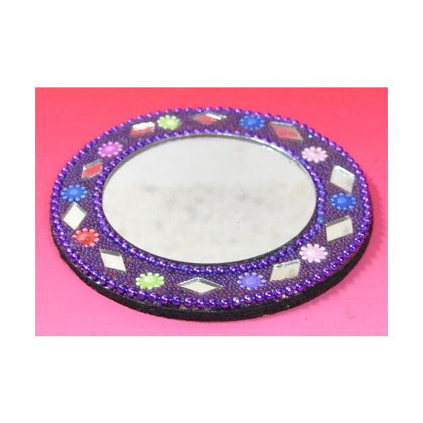 インドのド派手な手鏡 紫系 アラブ風 中東 イスラム ミラー ゴテゴテ