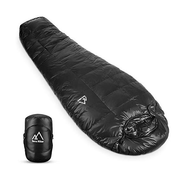 Terra Hiker 寝袋 冬用 寝袋 シュラフ ダウン寝袋 封筒型 人型寝袋 コンパクト シュラ ダウン寝袋 撥水性 羽毛寝袋 防災対策 避難グッズ 車中泊 アウトドア ブラ 000 でぇれぇまひもひ屋