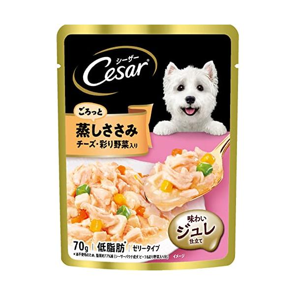 他サイト： シーザー パウチ 成犬用 70gx16袋 ごろっと蒸しささみ チーズ・彩り野菜入り 低カロリー 低脂肪 水分補給 ゼリータイプ ウェットフードの商品画像