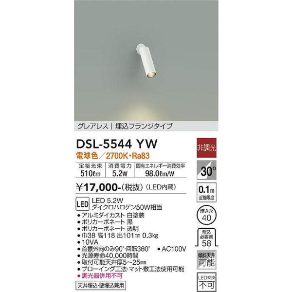 DAIKO DSL-5544YW LEDスポットライト 大光電機 大光電機(DAIKO) DSL-5544YW スポットライト 非調光 電球色