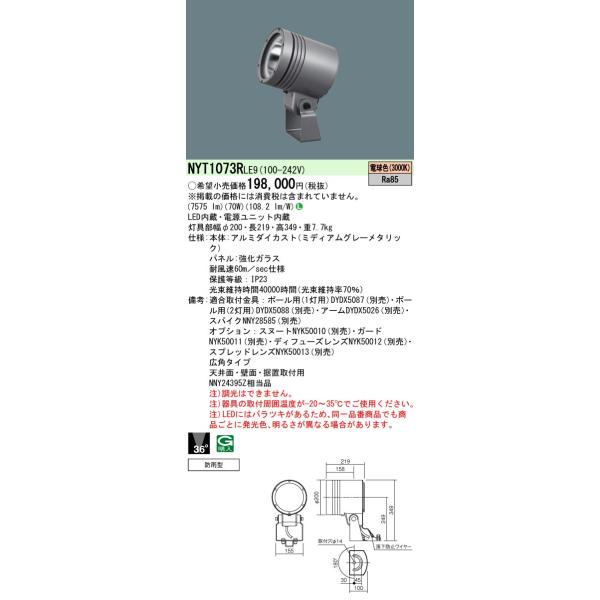 Panasonic（パナソニック） NYT1073RLE9 スポットライト 据置取付型