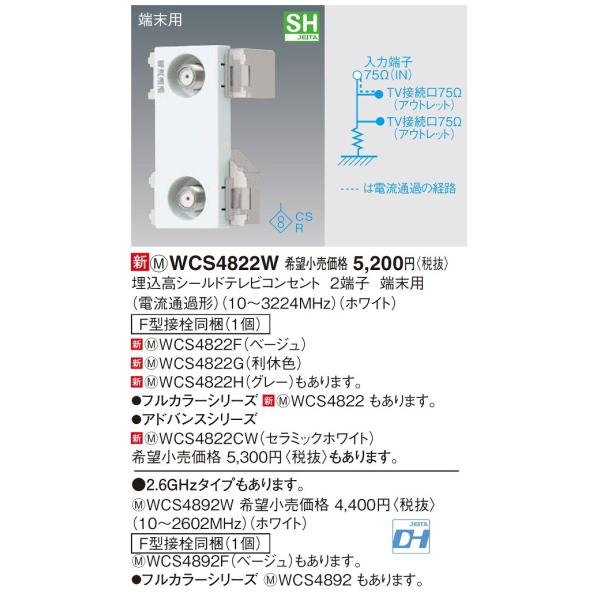 Panasonic 電設資材 パナソニック WCS4822W 埋込高シールド Panasonic 電設資材 パナソニック WCS4822W 埋込高シールド