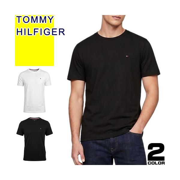 トミーヒルフィガー TOMMY HILFIGER Tシャツ 半袖 クルーネック 丸首 メンズ ロゴ 刺繍 ワンポイント コットン 大きいサイズ ブランド 白 黒 ホワイト ブラック