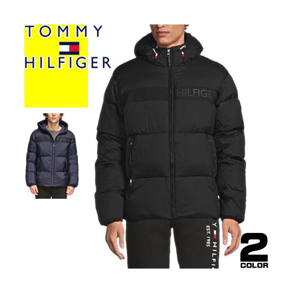 トミーヒルフィガー TOMMY HILFIGER ダウン ダウンジャケット 中綿 メンズ フード付き ロゴ 軽量 撥水 防寒 通勤 通学 大きいサイズ ブランド 黒 ブラック