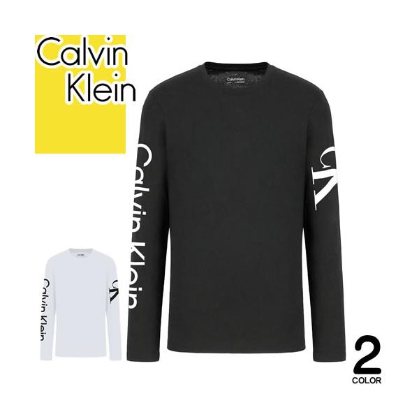 カルバンクライン Calvin Klein ロンT LS TEE LOGO メンズ 長袖 クルーネック 丸首 袖ロゴ プリント 綿100% ブランド  大きいサイズ おしゃれ 黒 白