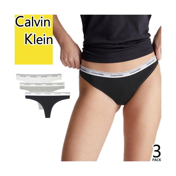 カルバンクライン Calvin Klein 下着 ショーツ パンツ Tバック タンガ レディース 3枚セット アンダーウェア ロゴ 無地 綿 コットン スポーツ ジム 人気 黒 白