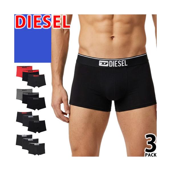 ディーゼル DIESEL ボクサーパンツ アンダーウェア 下着 3枚セット メンズ ロゴ 刺繍 コットン 無地 大きいサイズ ブランド プレゼント ブラック レッド グレー