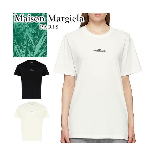 メゾンマルジェラ Maison Margiela Tシャツ ディストーティド ロゴ ティーシャツ レディース 刺繍 クルーネック 丸首 ブランド 白  黒 ホワイト ブラック