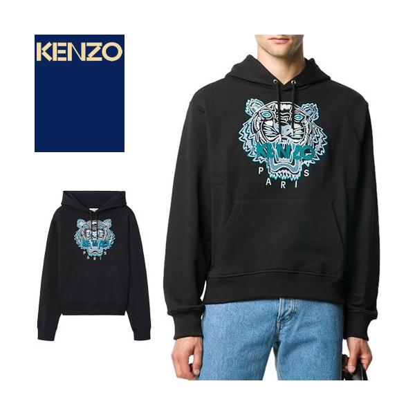 KENZO トラ刺繍 ブラックパーカー 美品 即完売】KENZO パーカー タイガー刺繍 プルオーバー L 黒