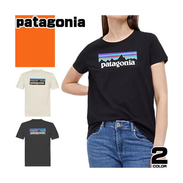 パタゴニア patagonia Tシャツ 半袖 クルーネック レディース P-6 ロゴ プリント コットン カジュアル アウトドア ブランド 黒 白 ブラック ホワイト