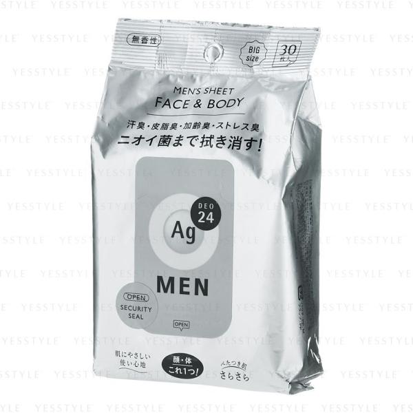 他サイト： エージーデオ24メン メンズシート フェイス＆ボディ 無香性(30枚入) 皮脂臭 加齢臭 デオドラント ヒアルロン酸 アロエエキス 全身爽快 ニオイ 拭取る 殺菌の商品画像