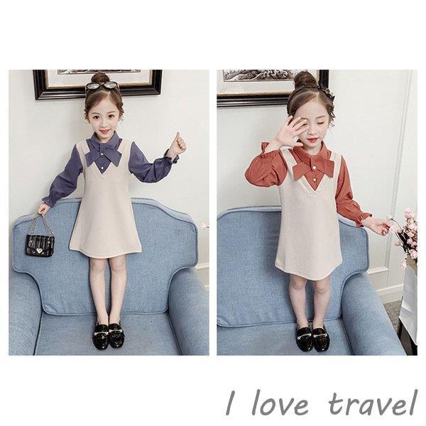 子供服ワンピースキッズ女の子長袖おしゃれ春秋韓国子供服ジュニアシャツワンピース膝丈折襟子供ドレスdressカジュアル可愛い遠足通学着 上品