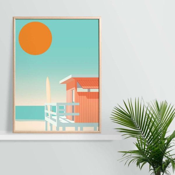 ポスター 30x40 サイズ アート ビーチ 海 カリフォルニア California Beach