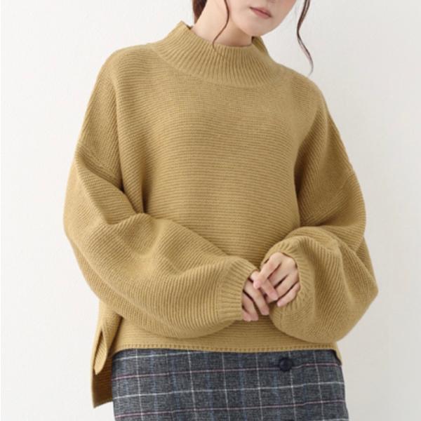 merlot メルロー ハイネック バルーンスリーブ ニットトップス  1000 レディース セーター トップス 大きめ サイズ