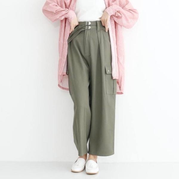merlot メルロー ダブル ベルト カーゴ ストレート パンツ 3716 レディース  ナチュラル  カーキ ベージュ