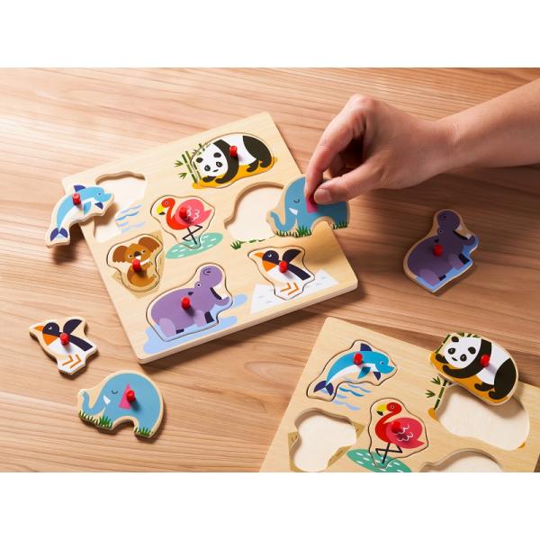 ノブ付き木製パズル「いろんなどうぶつ」