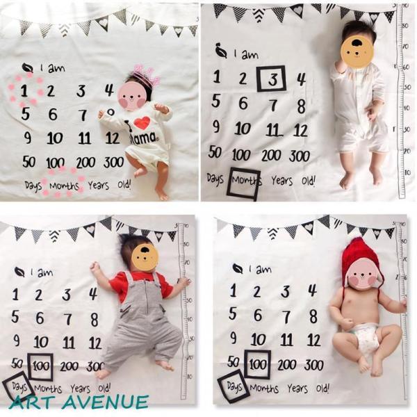 【多目的撮影ツール】赤ちゃんの記念写真にぴったりの背景シートブランケットです。寝相アートもできるおしゃれなデザイン入りの大ブランケット。新生児の写真撮影小道具、成長記録、記念日の撮影が楽しくなります。出産祝い、新生児プレゼント、百日記念撮影...