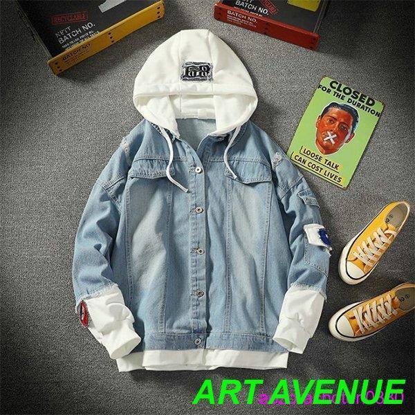 デニムシャツ メンズ 長袖 カジュアル アウター ウォッシュ加工 フード