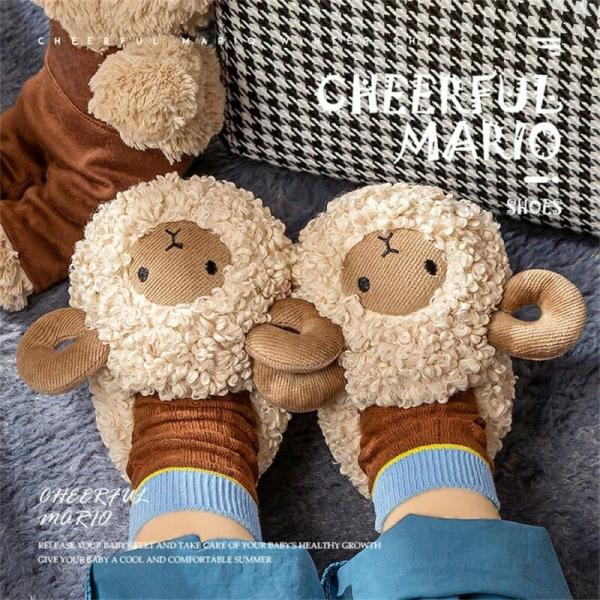 ルームシューズ子供 可愛 室内履き 冬 滑り止め 冬用スリッパ 足首までカバーできる あったか 羊 韓国 静音 滑り止め 引っ越しお祝い プレゼント ギフト ふわ