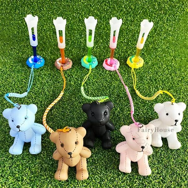 クマ型ゴルフティー 紛失防止ロープ ホルダー付き 樹脂 ゴム製ヘッド ABS ボディ かわいいクマデザイン 耐久性抜群 握りやすいマーカー マルチカラー