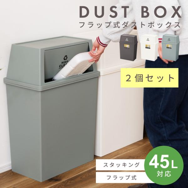 ゴミ箱 2個セット 45リットル おしゃれ 分別 キッチン シンプル ダストボックス 日本製 国産 積み重ね 横長 幅広 口広め スリム コンパクト 白 グレー 茶色
