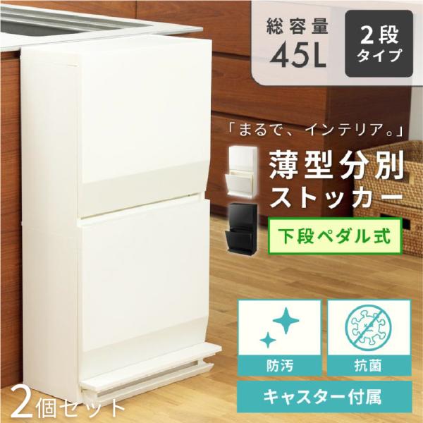 ゴミ箱 2個セット おしゃれ 分別 2段 22.5リットル 45リットル スリム