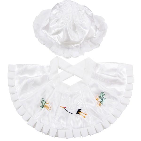 セット内容フード帽・よだれ掛け（刺繍入り）素材合繊100％（ポリエステル又はアセテート）刺繍入り★生地ごとに多少の色味の差異があります。真っ白より少し黄みがかかった色です。また、製造の都合上帽子の色味がわずかに濃くなることがあります。★光の...