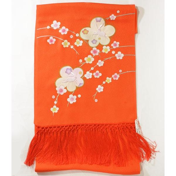 七五三正絹うさぎ刺繍金彩しごきskst03　橙