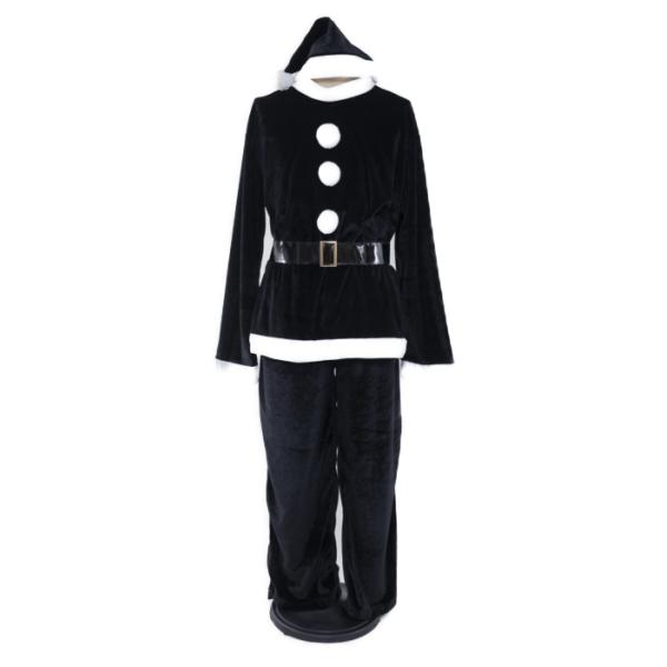 ■商品説明：定番のサンタコスチュームです。シックな落ち着いたブラックカラーが上品な雰囲気です。クリスマスパーティーやイベント、販促、店頭パフォーマンスなど幅広く活躍します。 ■サイズ：トップス丈：約70cm、バスト：〜約120cm、ウェスト...