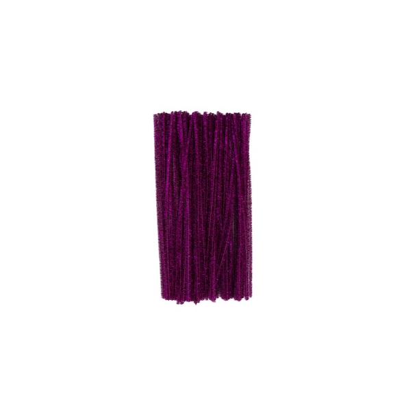 キラキラモール (直径6mm) 100本入り パープル 紫 手芸 工作 知育 手作り 趣味 ふわふわ ミニチュアアニマル DIY