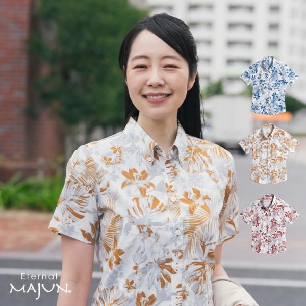 未使用品　かりゆしウェア　MAJUN　マジュン　ハイビスカス　ホワイト　Ｌ　⑪ MAJUN（マジュン） かりゆしウェア 沖縄 アロハシャツ かりゆし 結婚式