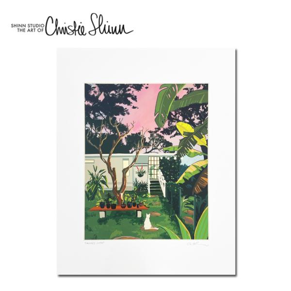 �N���X�e�B�V�� �A�[�g�v�����g�uBACKYARD SUNSET�v28.0×35.5cm �yChristie Shinn �G�� �n���C �n���C�A�� �T�[�t�A�[�g�z