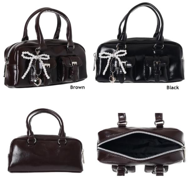 Coboca+合皮ダブルベルトボストン型ポーチ ボストンバッグミニ BAG型