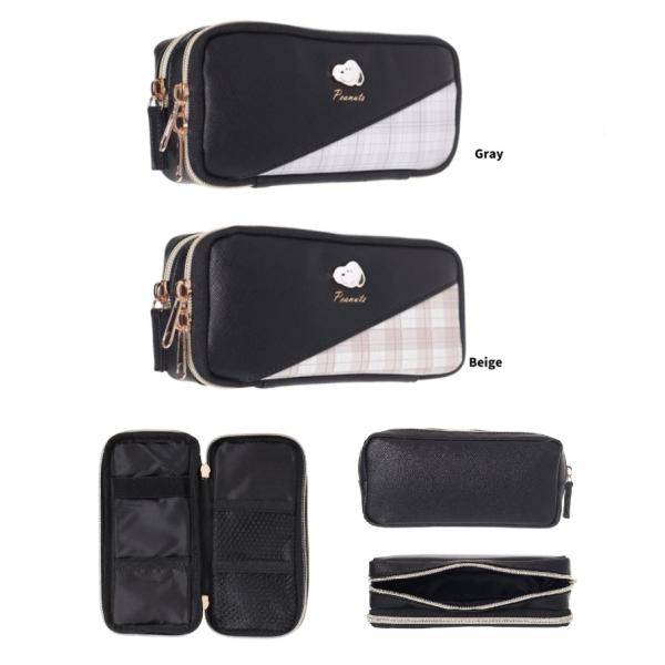 SNOOPY（スヌーピー） SNOOPY合皮チェックバイヤス多機能ポーチ